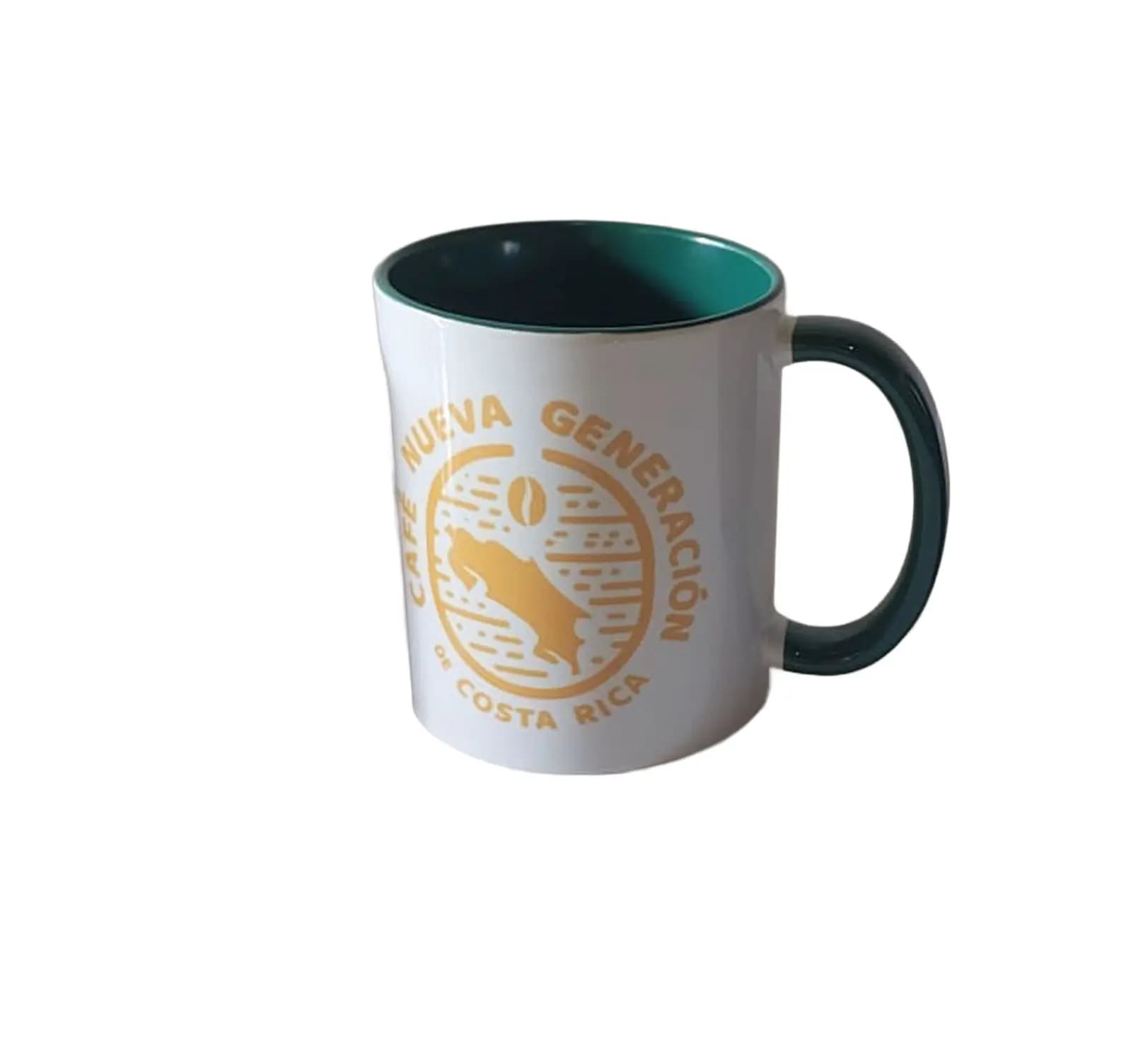 Taza Blanca con Interior y Asa Verde Oscuro, Café Nueva Generación