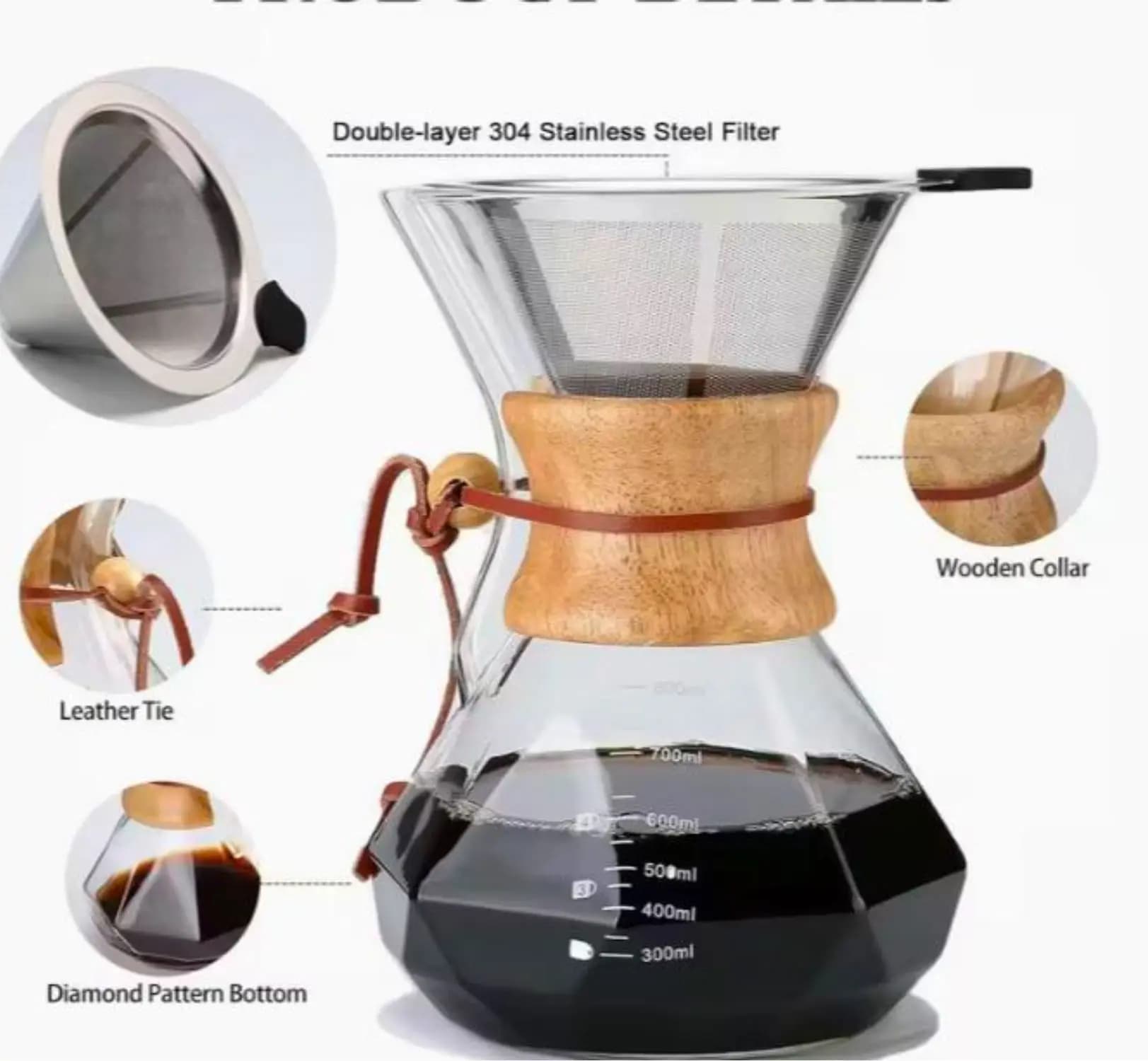 Cafetera Chemex 800 ml con Filtro Metálico, Café Nueva Generación