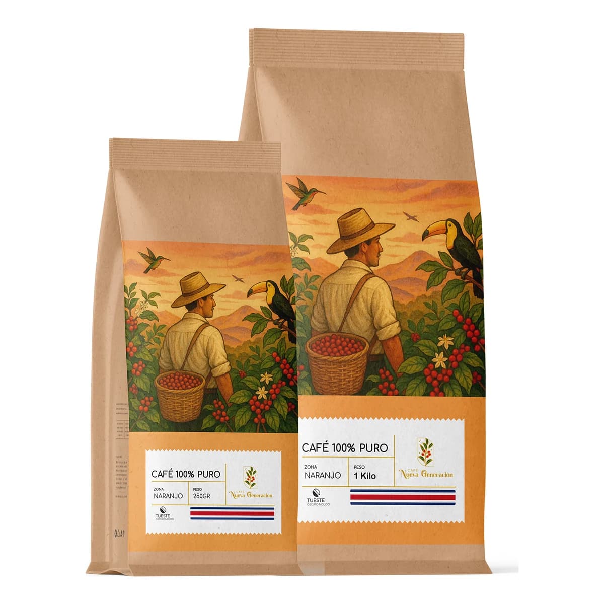 Económico en bolsa kraft de 250 g y de 1 kg, Café Nueva Generación