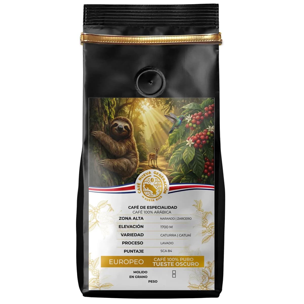 Bolsa negra de café Europeo de Café Nueva Generación, en grano