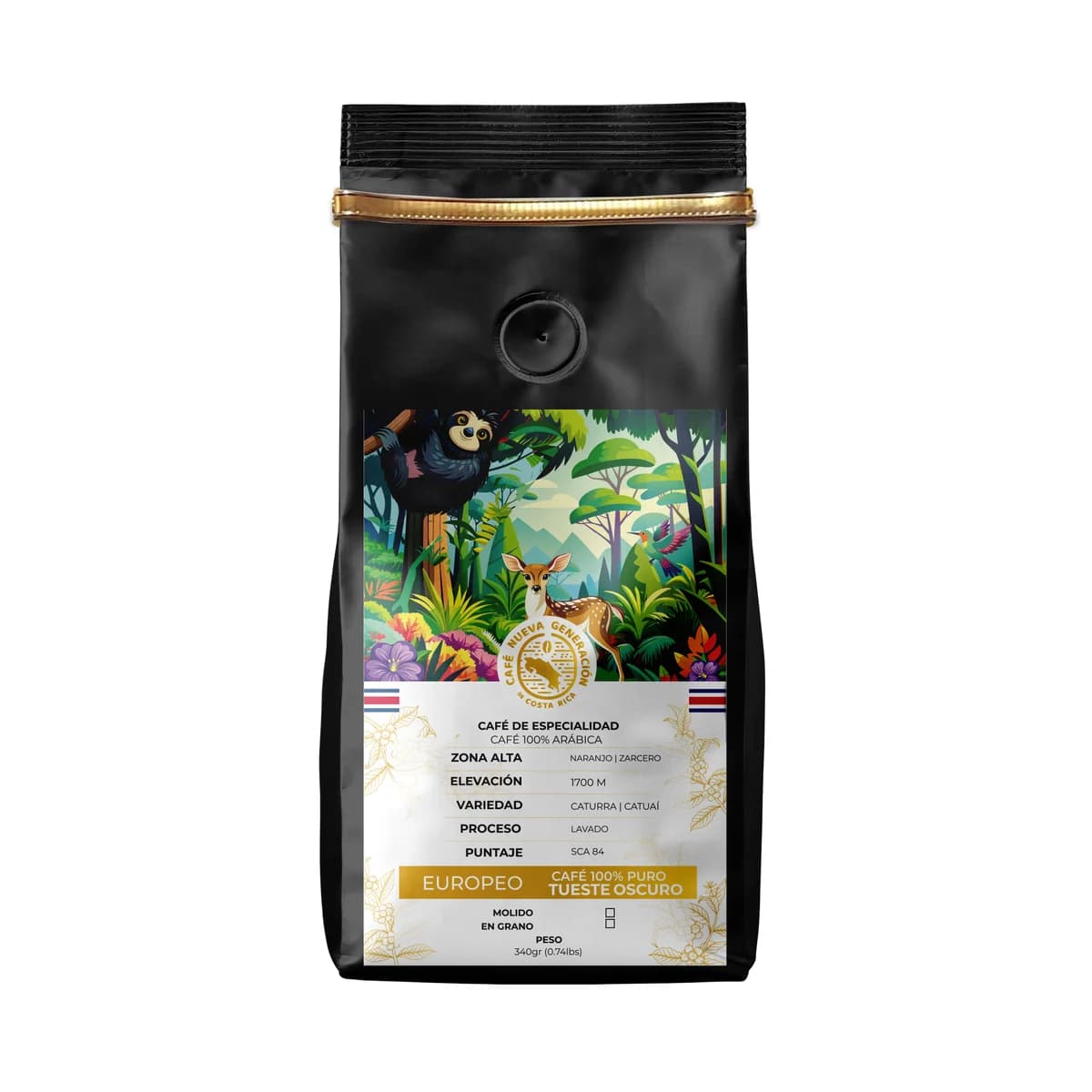 Europeo en grano, en bolsa negra, Café Nueva Generación