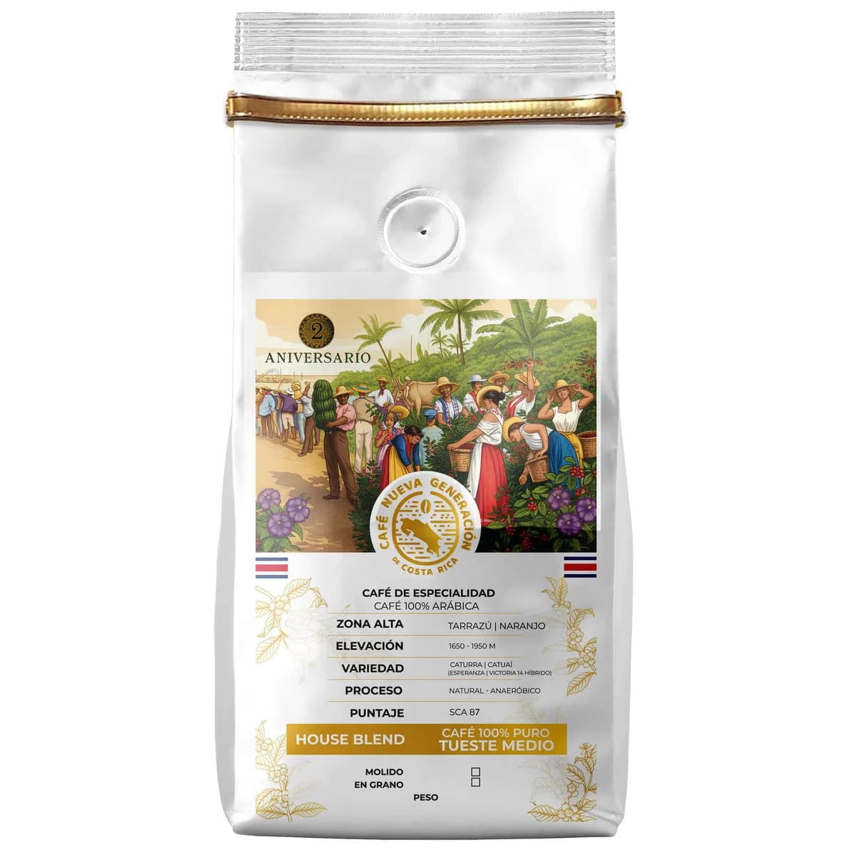 Bolsa blanca de café House Blend de Café Nueva Generación, molido