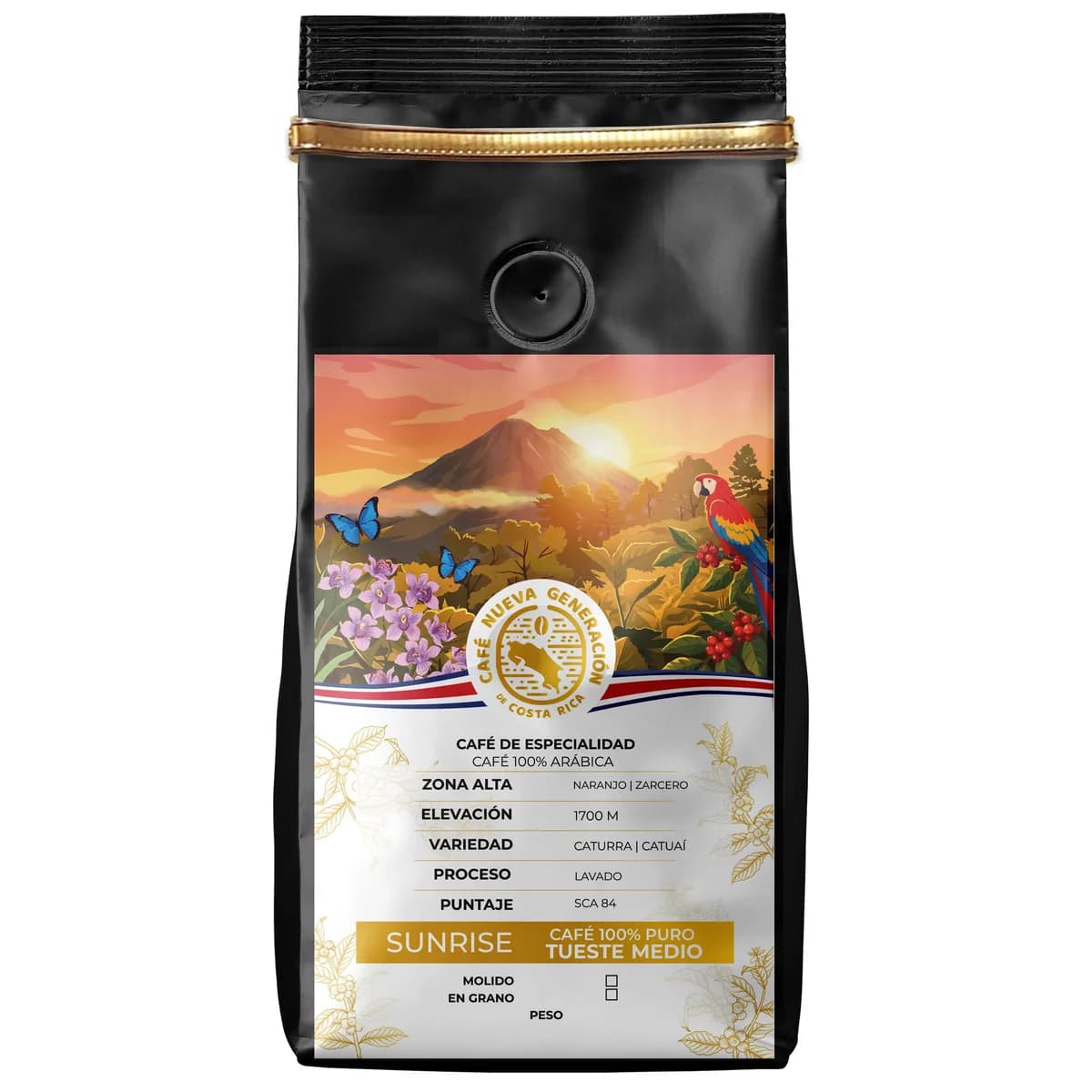 Bolsa negra de café Sunrise de Café Nueva Generación, en grano
